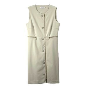Calvin Klein‎ Sleeveless zip up sheath midi dress Sz 4 neutral beige career